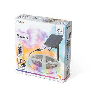 Avide - Szolár LED Szalag Színes, 18650 3.7V 1500 mAH, Távirányítóval 5m - ABSLS-1-5-MC-5MR