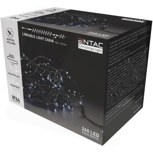 Entac - Karácsonyi sorolható fényfüzér adapter nélkül, CW (hideg fehér) IP44, 240 LED, 24m - ECL-240-CW-L