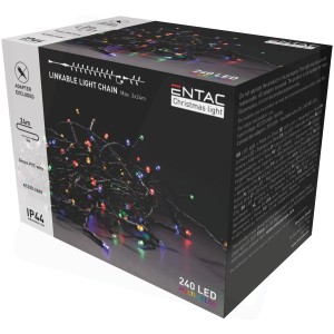 Entac - Karácsonyi sorolható fényfüzér adapter nélkül, MC (Színes - RGB) IP44, 240 LED, 24m - ECL-240-MC-L