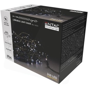 Entac - Karácsonyi sorolható fényfüzér adapter nélkül, WW (meleg fehér) IP44, 240 LED, 24m - ECL-240-WW-L