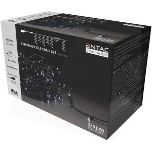 Entac - Entac Karácsonyi IP44 360 LED Sorolható Jégcsapfüzér CW 8m szett adapterrel