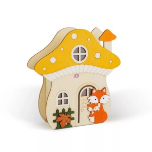 Globiz - Világító gomba ház rókával - 15 x 16 x 5 cm - fából - 59012B
