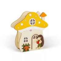 Globiz - Világító gomba ház sünivel - 15 x 16 x 5 cm - fából - 59012A Globiz - Világító gomba ház sünivel - 15 x 16 x 5 cm - fából - 59012A