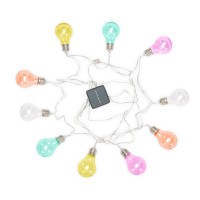 Avide - Kültéri Szolár Füzér 5m, Átlátszó Kábel, 10 Színezett Globe, IP44