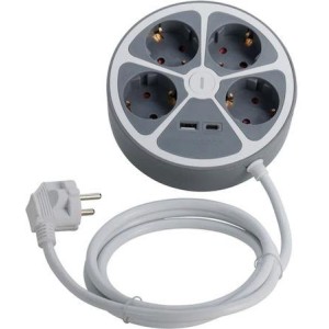 Technik - Professional WG Elosztó Kör 4 utas 1,4m kábel + USB-A + USB-C 16A - TPR4W+USB