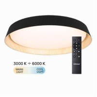 Ultralux LED mennyezeti lámpa, dimmelhető, távirányítóval, max. 72W, 3000K-6000K, , max. 7200lm, kerek, fekete/fa