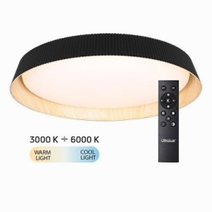 Ultralux LED mennyezeti lámpa, dimmelhető, távirányítóval, max. 72W, 3000K-6000K, , max. 7200lm, kerek, fekete/fa